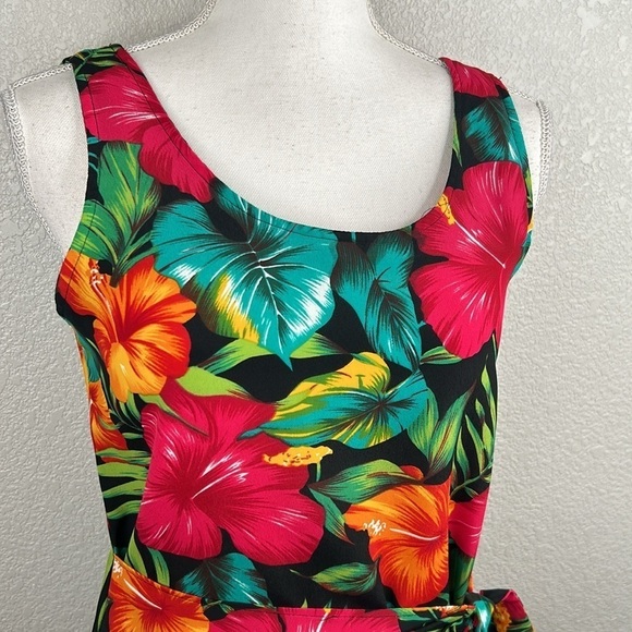 La Belle Hawaiian Tropical Vintage Front Wrap Dress Size Large - Picture 2 of 6
